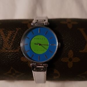 Anne Klein‎ 10/9987 White Genuine Leather Band Blue-Green Dial Women's Watch